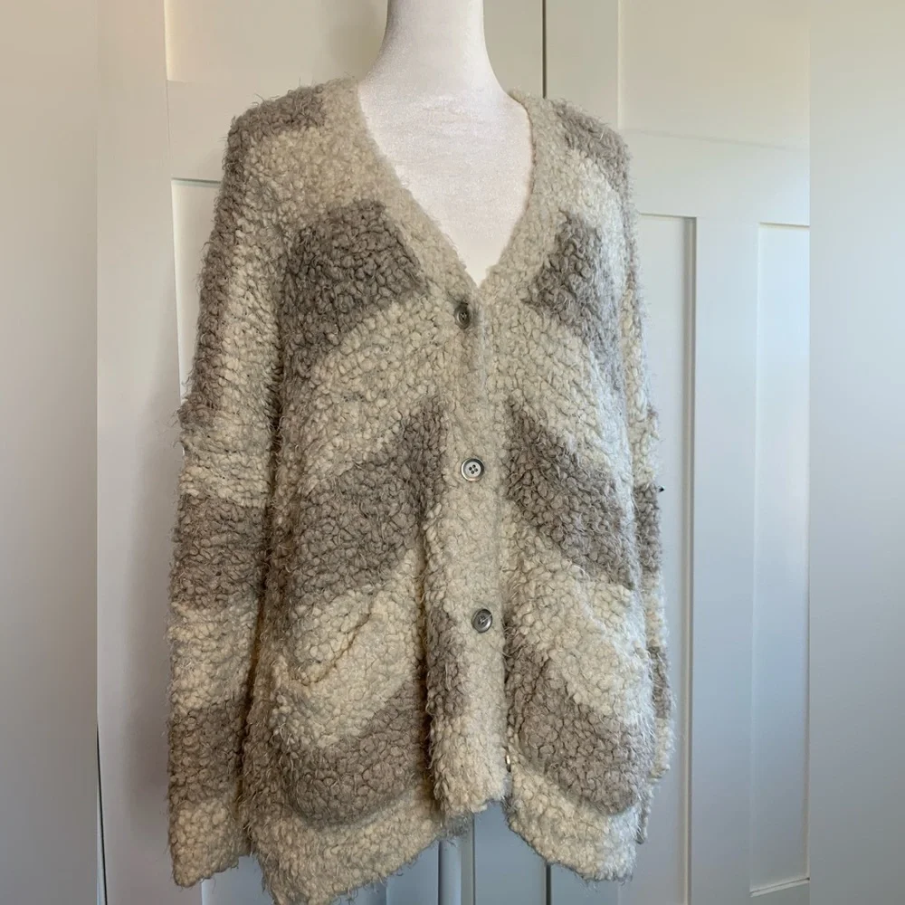 Free People Marshmallow Sweater Cardigan Ivory/Grey Size XS - Picture 8 of 14